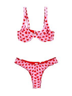 Strawberry Milk Mob Queen of Hearts Print Bikini Pink / Red Medium New